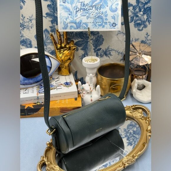 🆕 OROTON 🧿 NWOT Margot Mini Cylindrical Leather Drum Bag, Deep Green - Picture 2 of 16